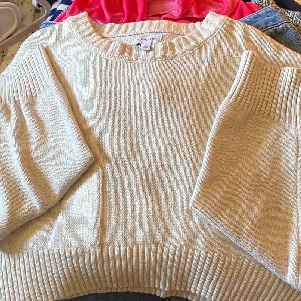 La Hearts Cream Crew Neck Sweater